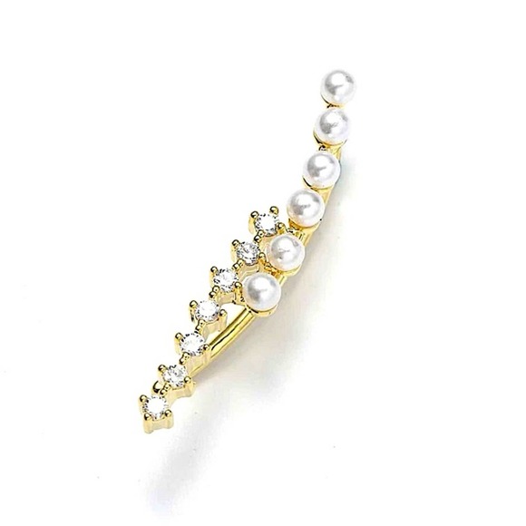 Pearl Gold Zircon Ear Climber - Picture 3 of 5